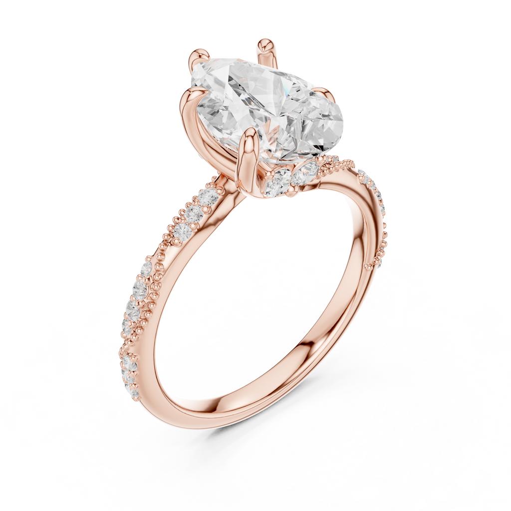 2.71 CT Pear Cut Diamond Engagement Ring with Marquise Side Stones & Pavé Band