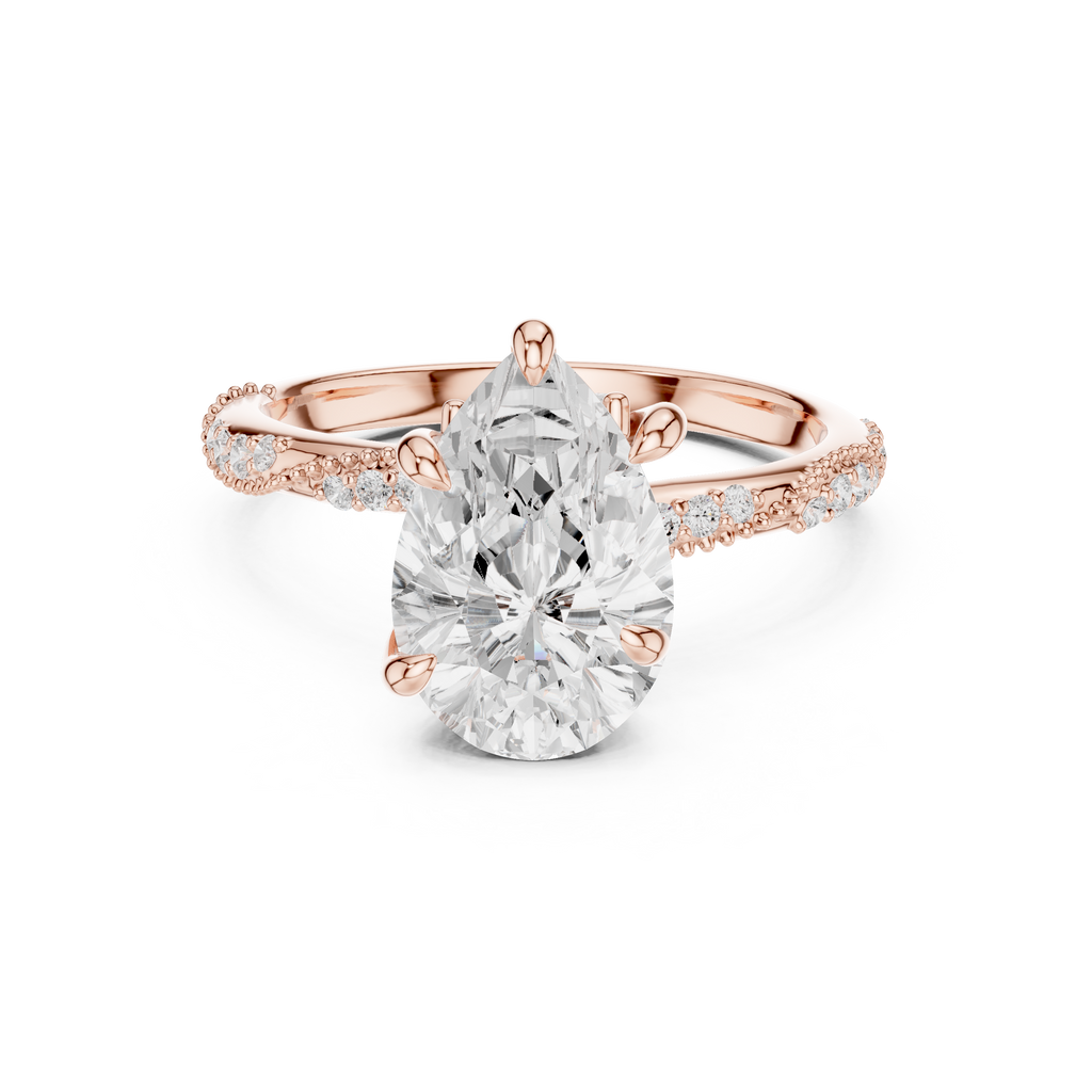 2.71 CT Pear Cut Diamond Engagement Ring with Marquise Side Stones & Pavé Band