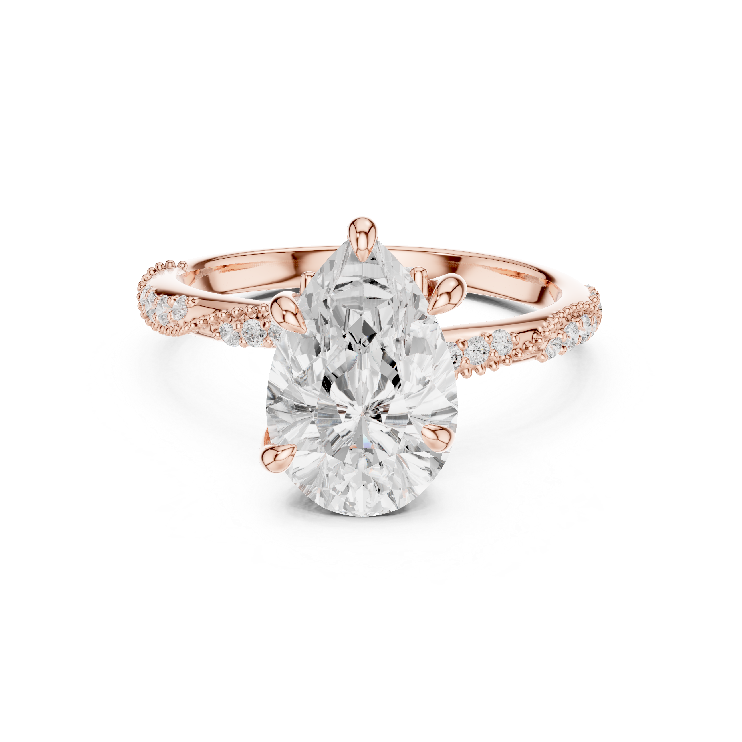 2.71 CT Pear Cut Diamond Engagement Ring with Marquise Side Stones & Pavé Band
