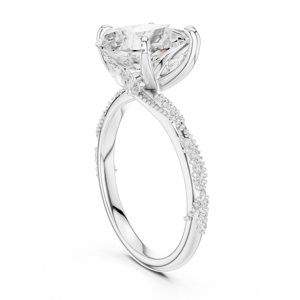 2.71 CT Pear Cut Diamond Engagement Ring with Marquise Side Stones & Pavé Band