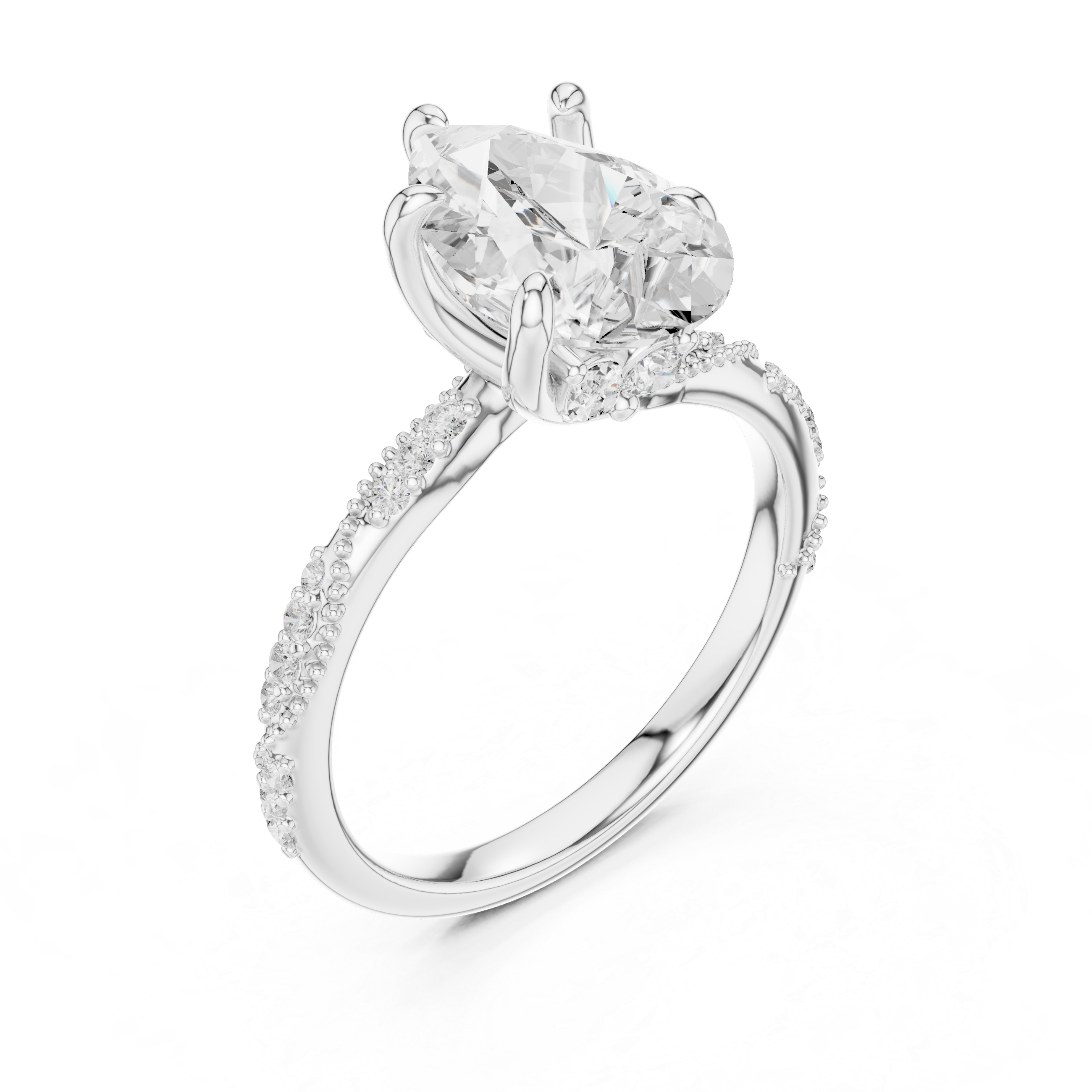 2.71 CT Pear Cut Diamond Engagement Ring with Marquise Side Stones & Pavé Band