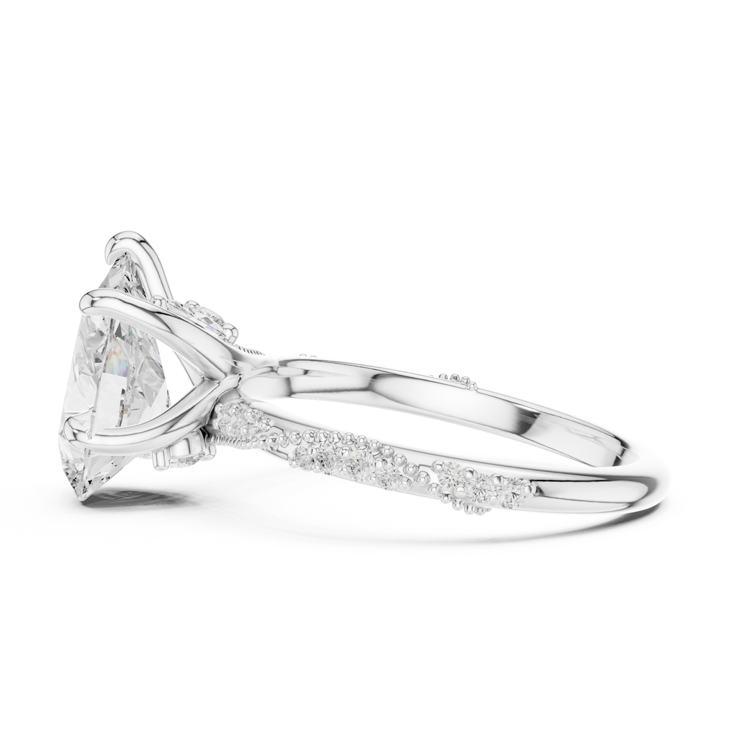2.71 CT Pear Cut Diamond Engagement Ring with Marquise Side Stones & Pavé Band