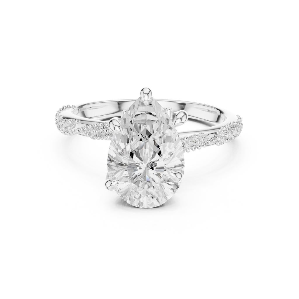 2.71 CT Pear Cut Diamond Engagement Ring with Marquise Side Stones & Pavé Band