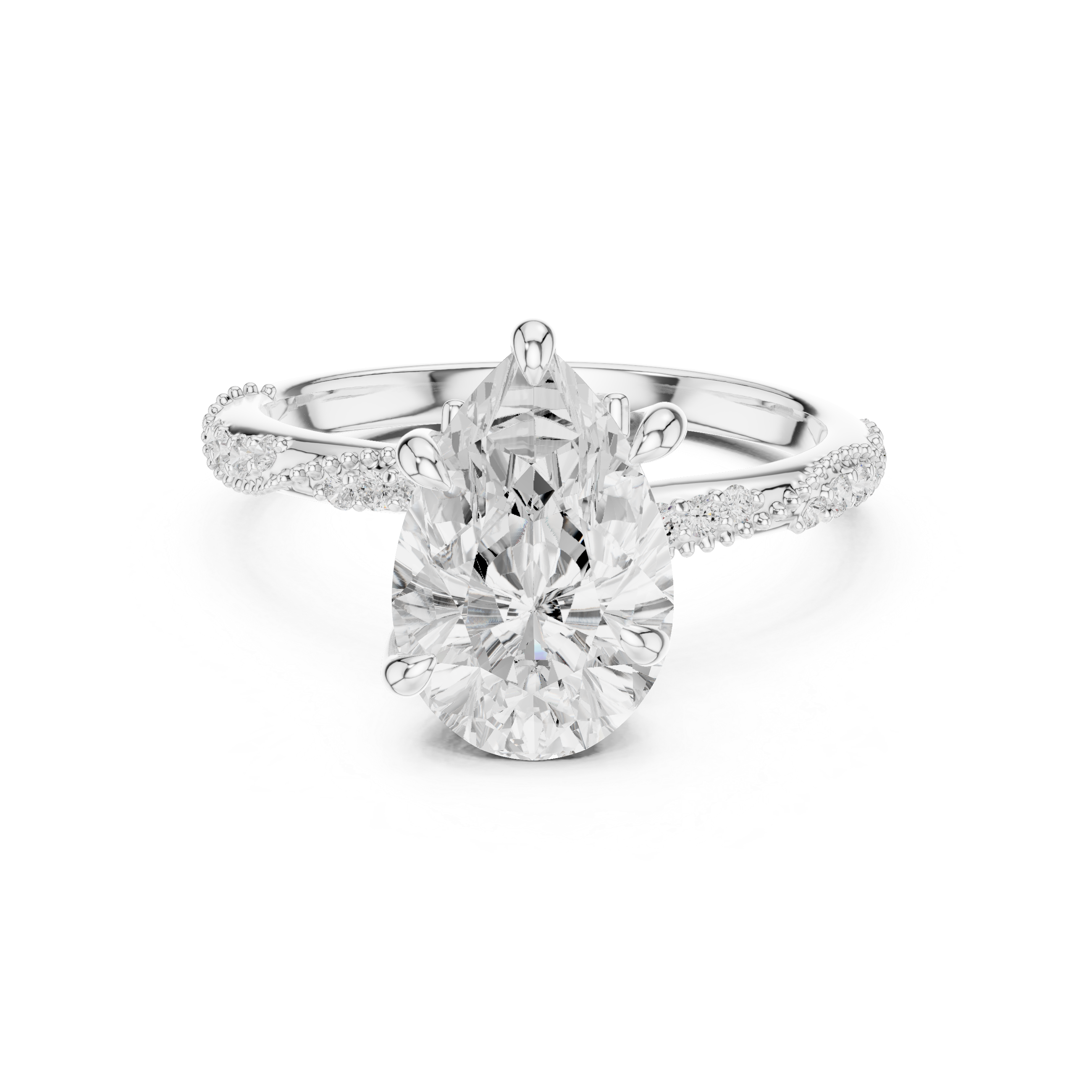 2.71 CT Pear Cut Diamond Engagement Ring with Marquise Side Stones & Pavé Band