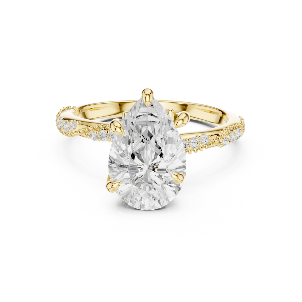 2.71 CT Pear Cut Diamond Engagement Ring with Marquise Side Stones & Pavé Band