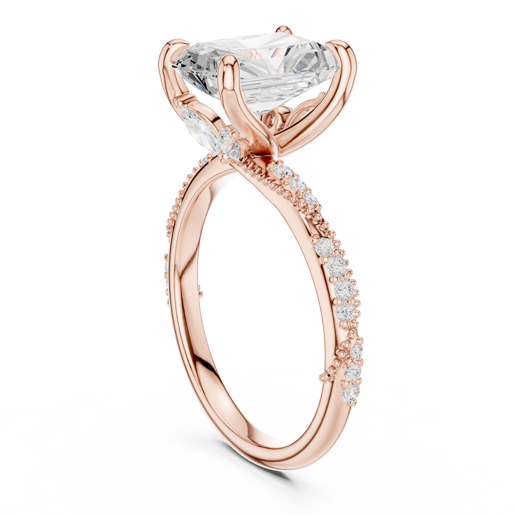 3.36 CT Radiant Cut Three Stone Diamond Engagement Ring with Pavé Band