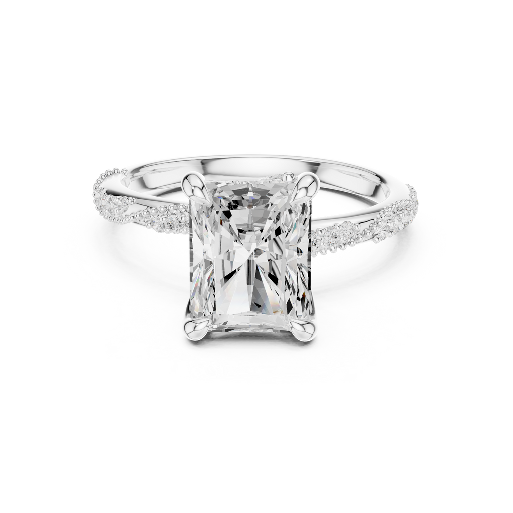 3.36 CT Radiant Cut Three Stone Diamond Engagement Ring with Pavé Band