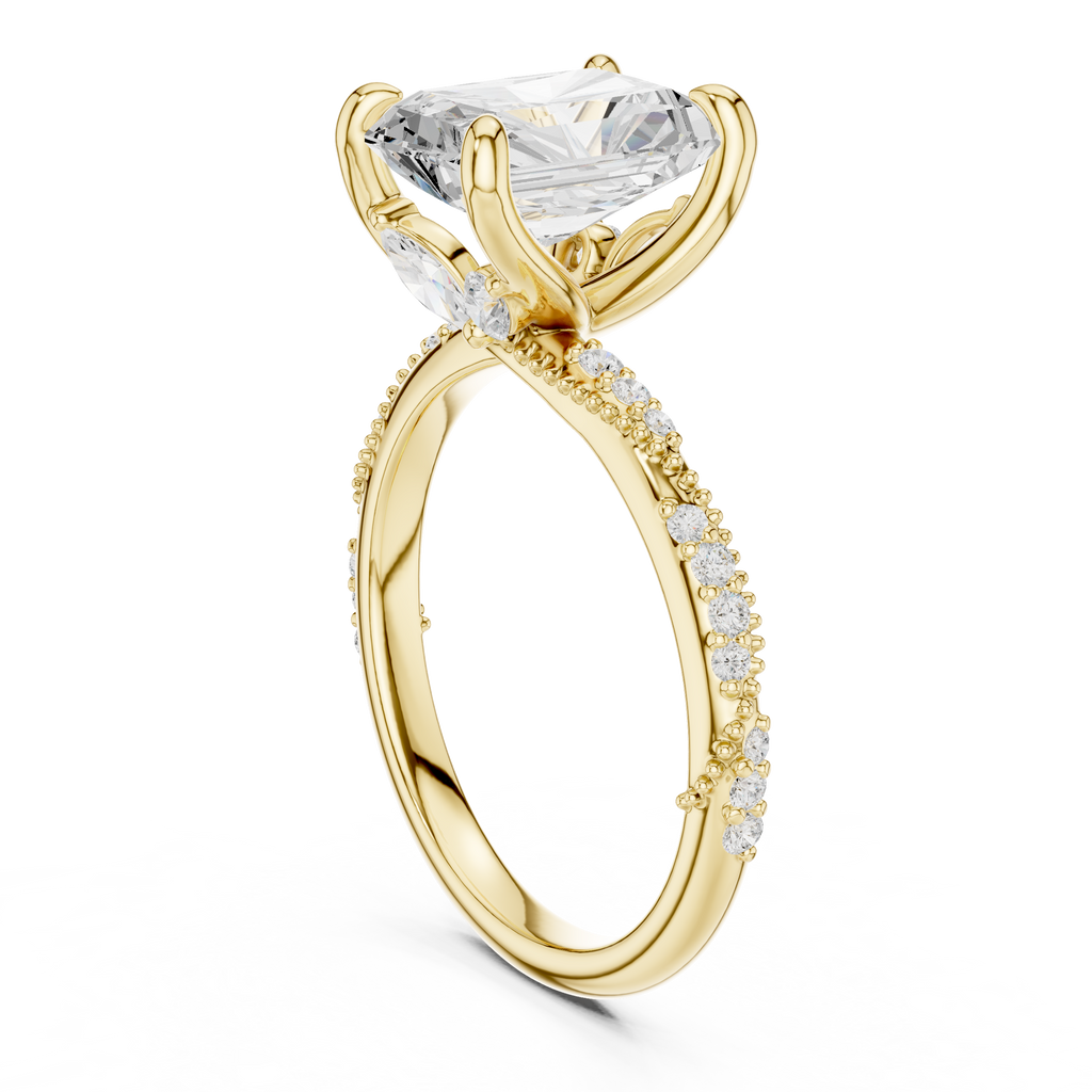 3.36 CT Radiant Cut Three Stone Diamond Engagement Ring with Pavé Band