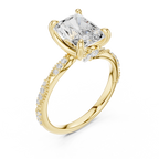 3.36 CT Radiant Cut Three Stone Diamond Engagement Ring with Pavé Band