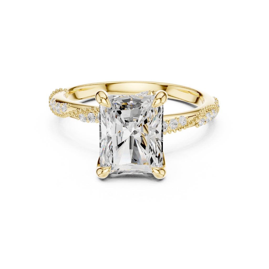 3.36 CT Radiant Cut Three Stone Diamond Engagement Ring with Pavé Band
