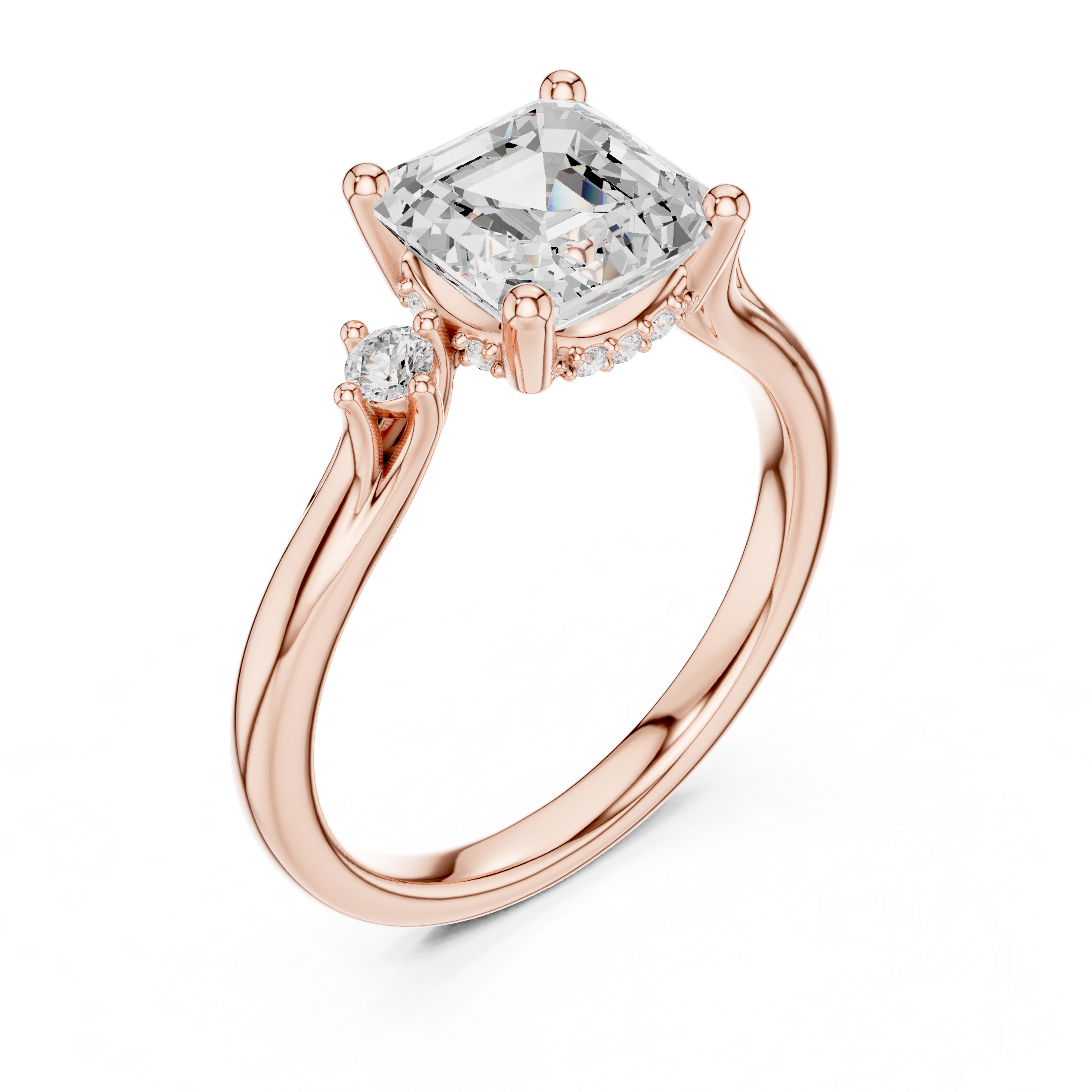 1.93 CT Emerald Cut Diamond Engagement Ring with Round Side Stones