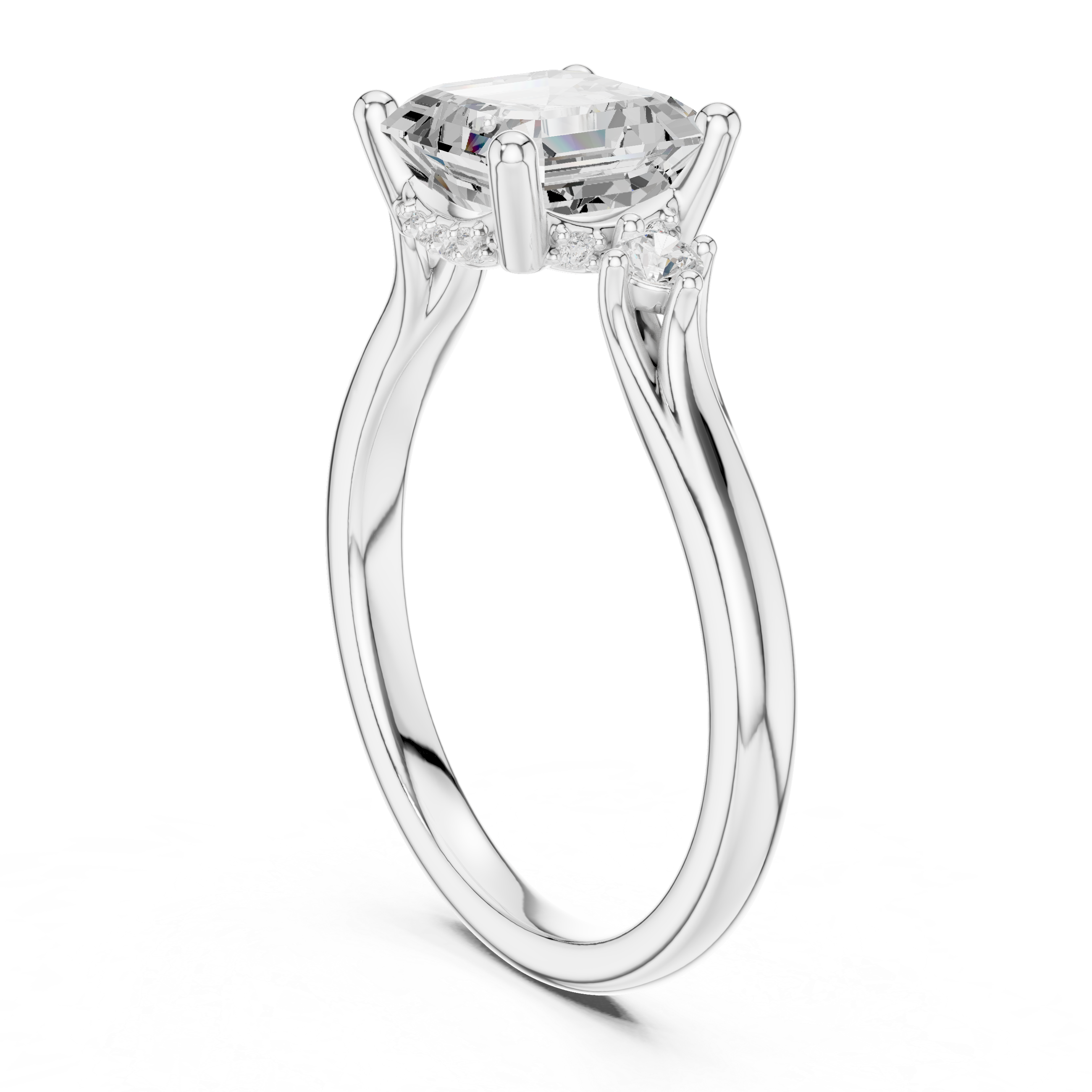 1.93 CT Emerald Cut Diamond Engagement Ring with Round Side Stones