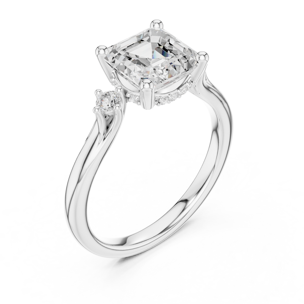1.93 CT Emerald Cut Diamond Engagement Ring with Round Side Stones