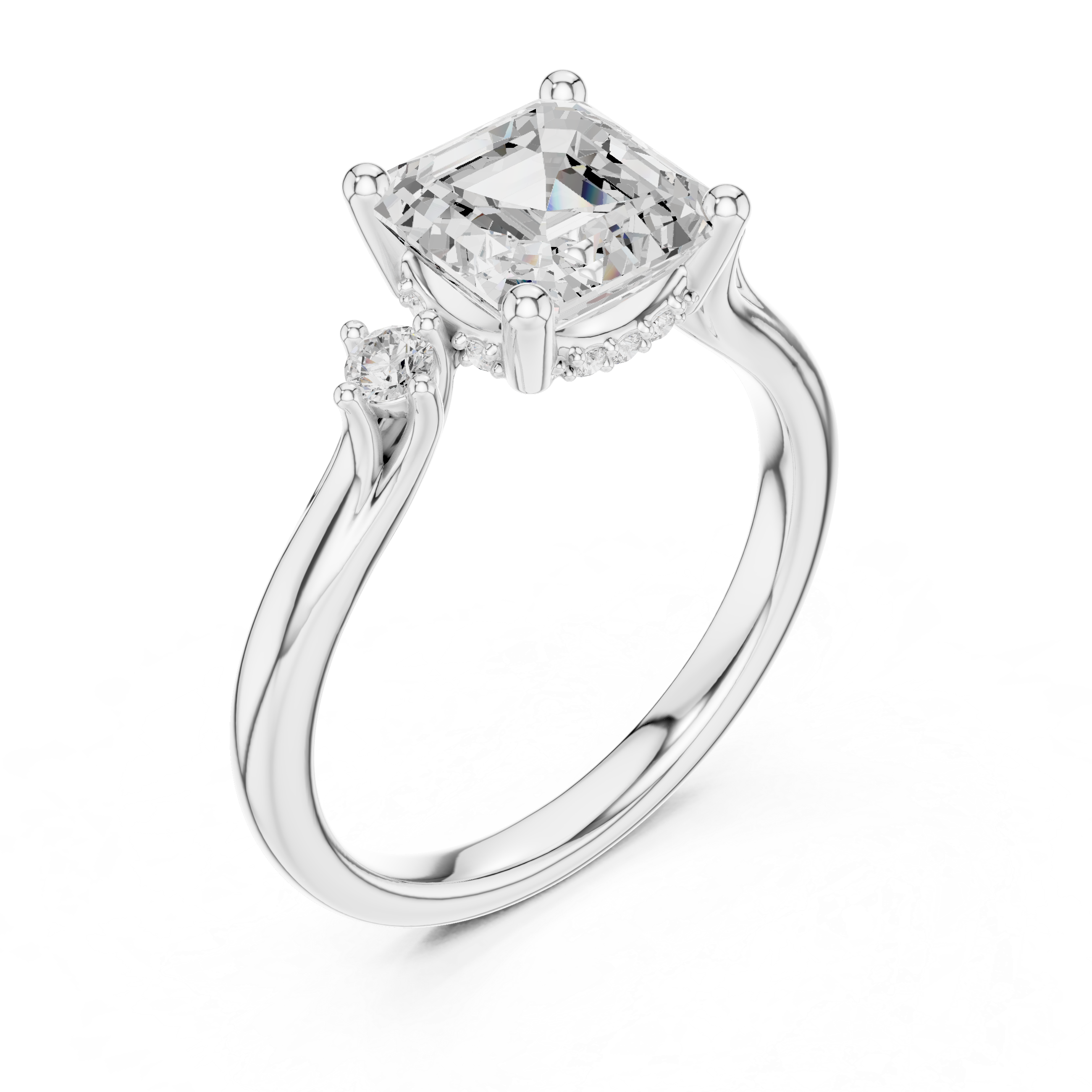 1.93 CT Emerald Cut Diamond Engagement Ring with Round Side Stones