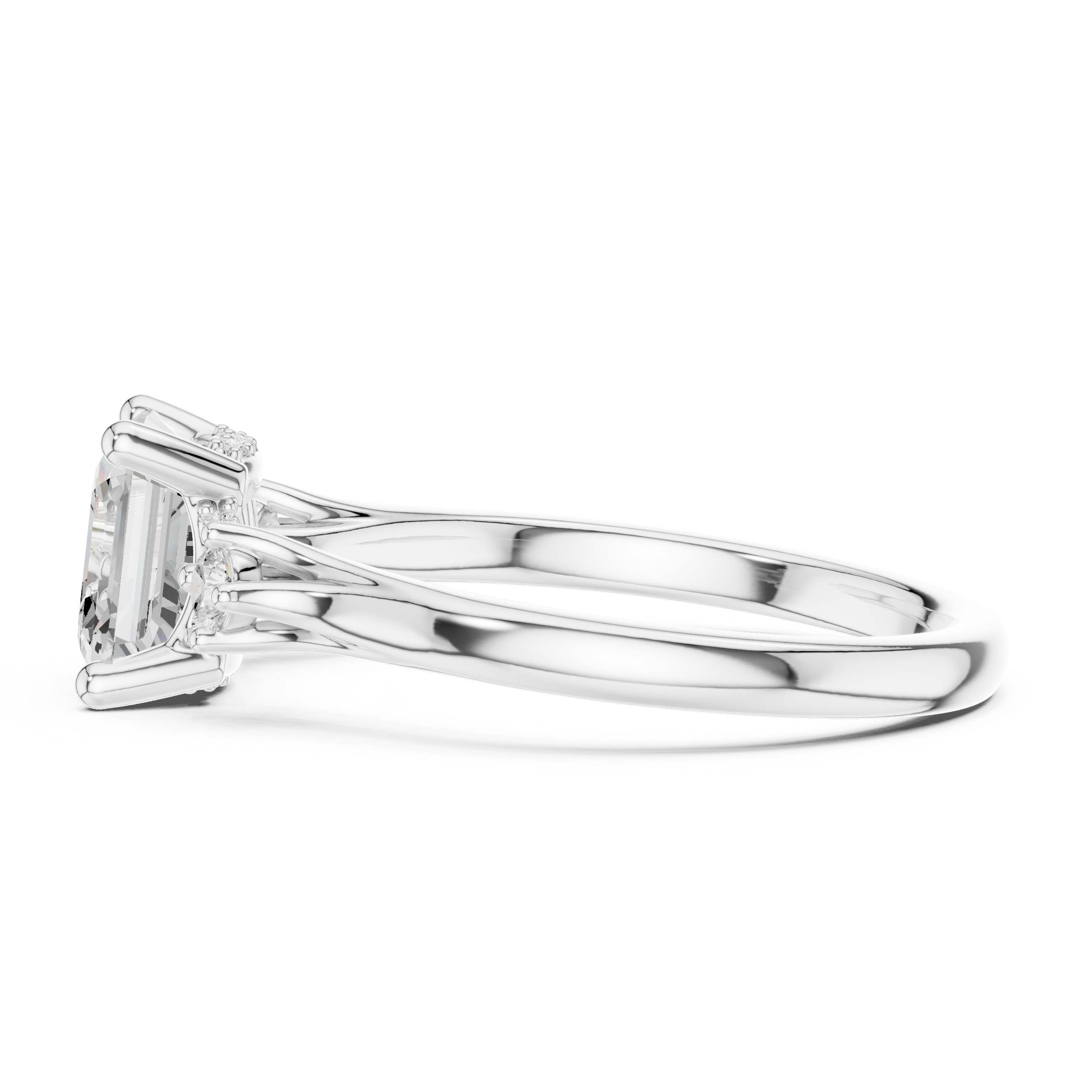 1.93 CT Emerald Cut Diamond Engagement Ring with Round Side Stones