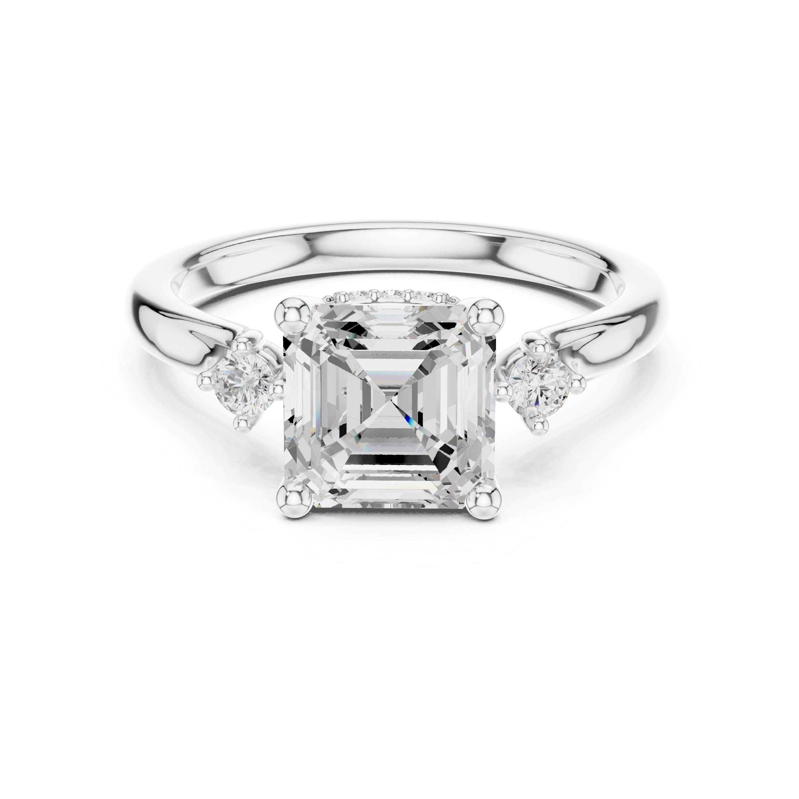 1.93 CT Emerald Cut Diamond Engagement Ring with Round Side Stones