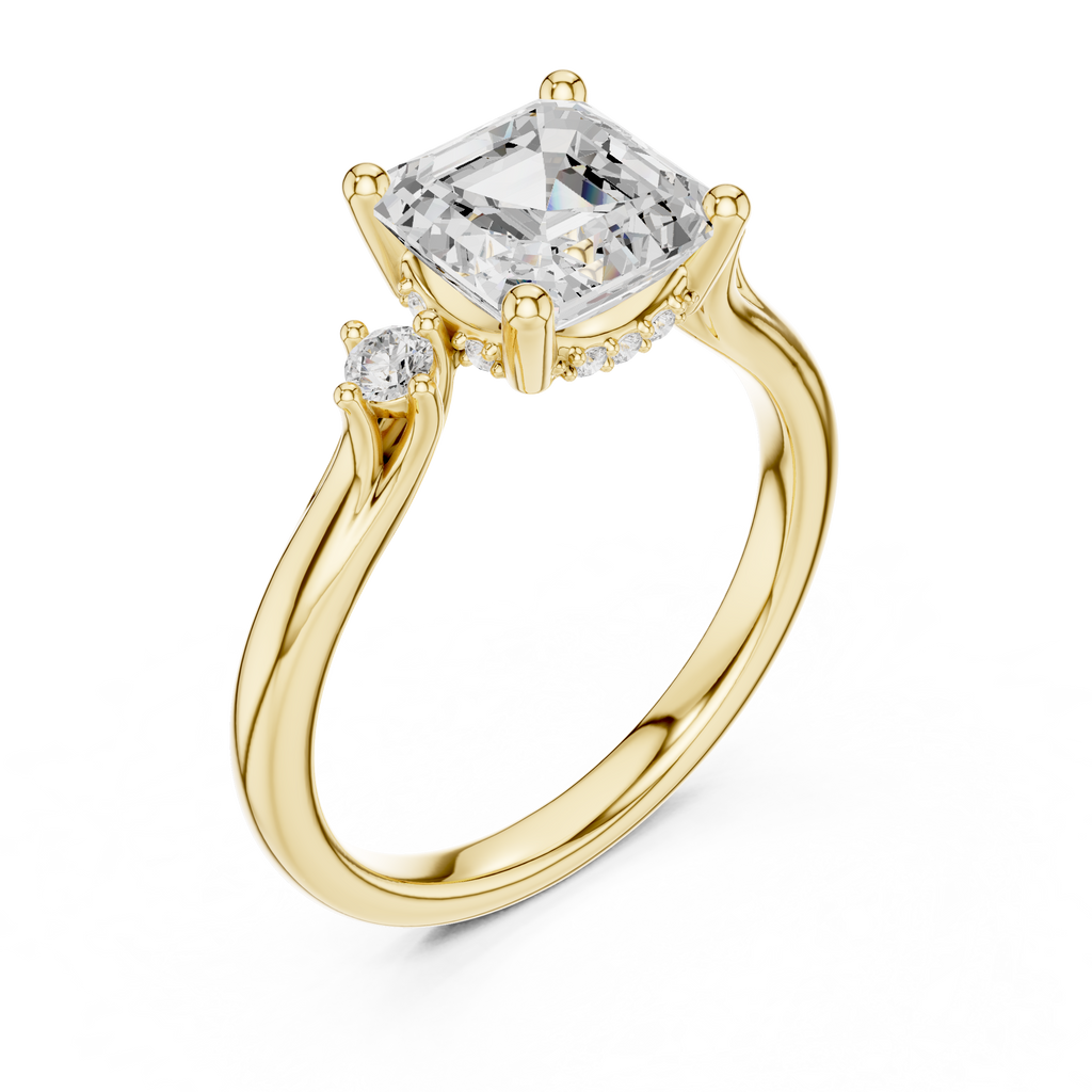 1.93 CT Emerald Cut Diamond Engagement Ring with Round Side Stones