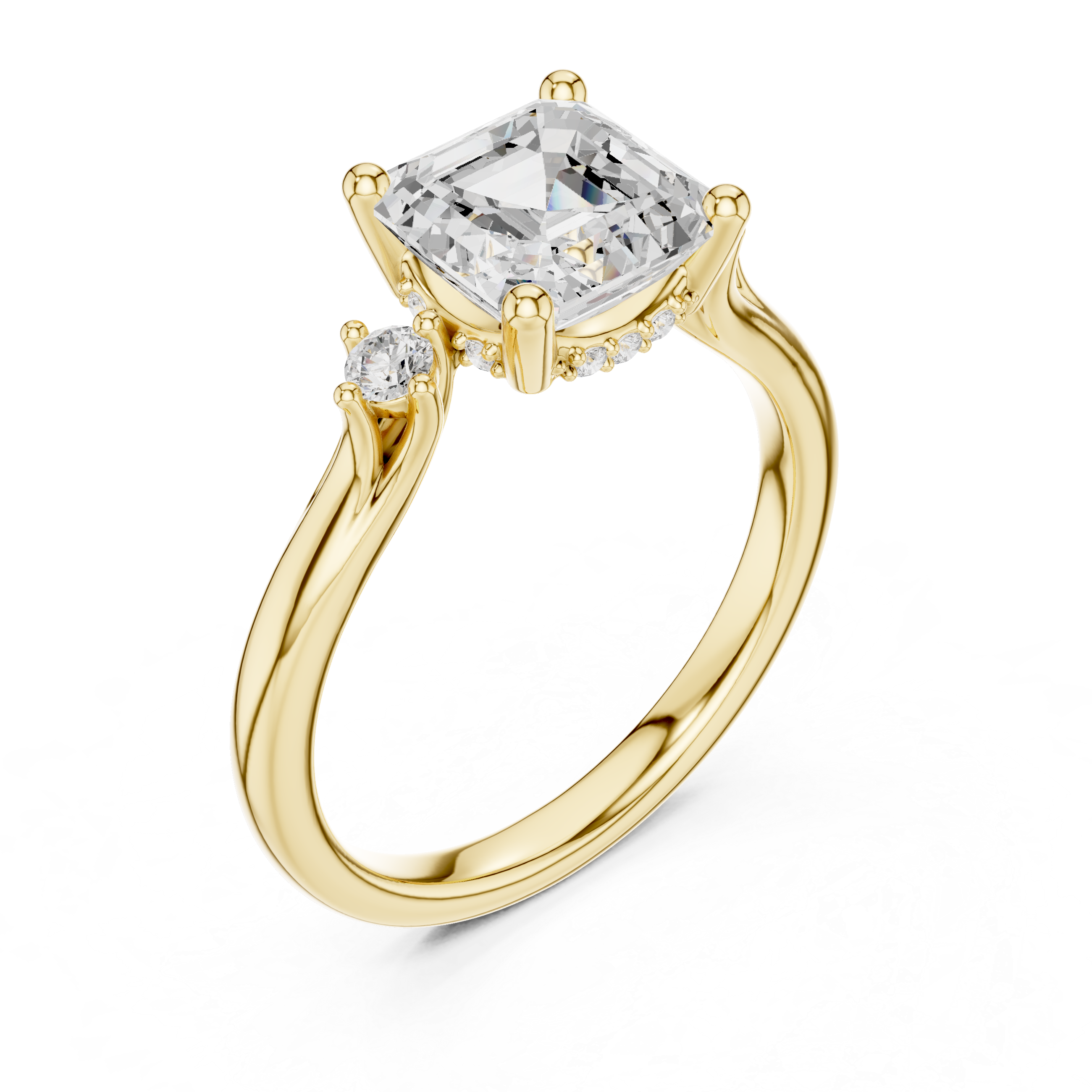 1.93 CT Emerald Cut Diamond Engagement Ring with Round Side Stones