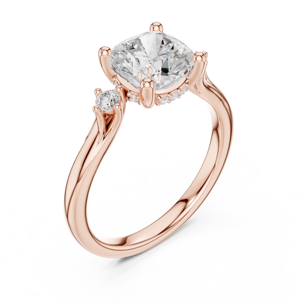 1.93 CT Cushion Cut Diamond Engagement Ring with Round Side Stones
