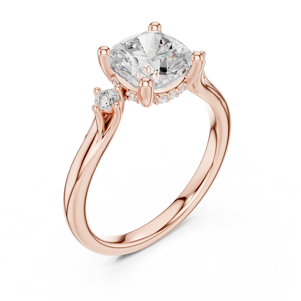 Cushion Cut Diamond Engagement Ring with Round Side Stones – view 7 of 12, lab grown diamond ring | Jewelix Atelier