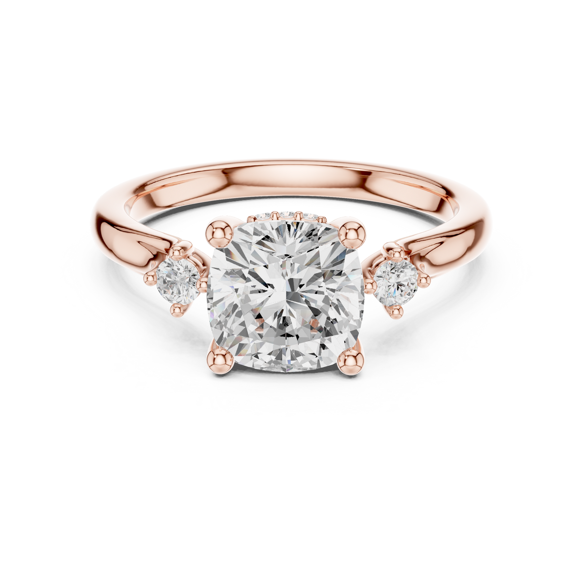 Cushion Cut Diamond Engagement Ring with Round Side Stones – view 5 of 12, lab grown diamond ring | Jewelix Atelier