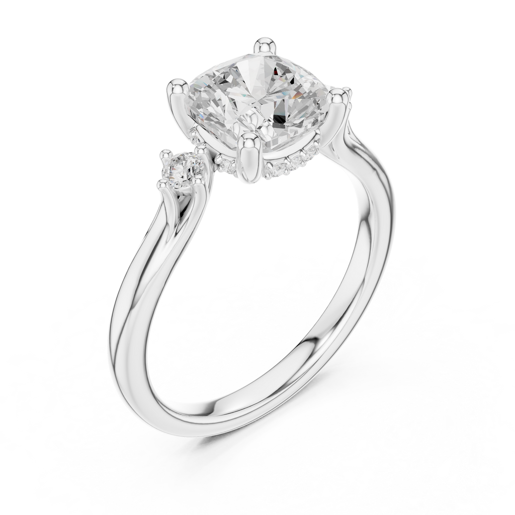 1.93 CT Cushion Cut Diamond Engagement Ring with Round Side Stones