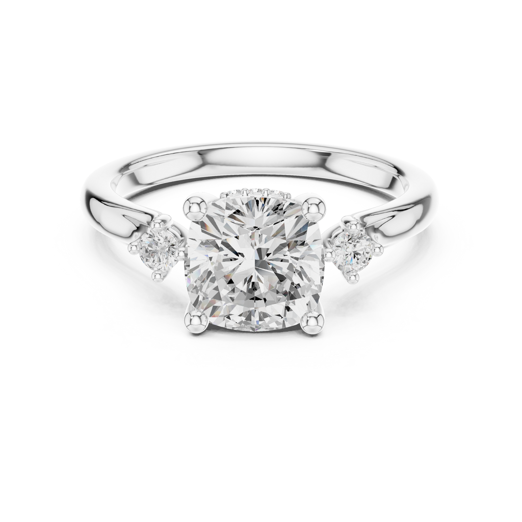 1.93 CT Cushion Cut Diamond Engagement Ring with Round Side Stones