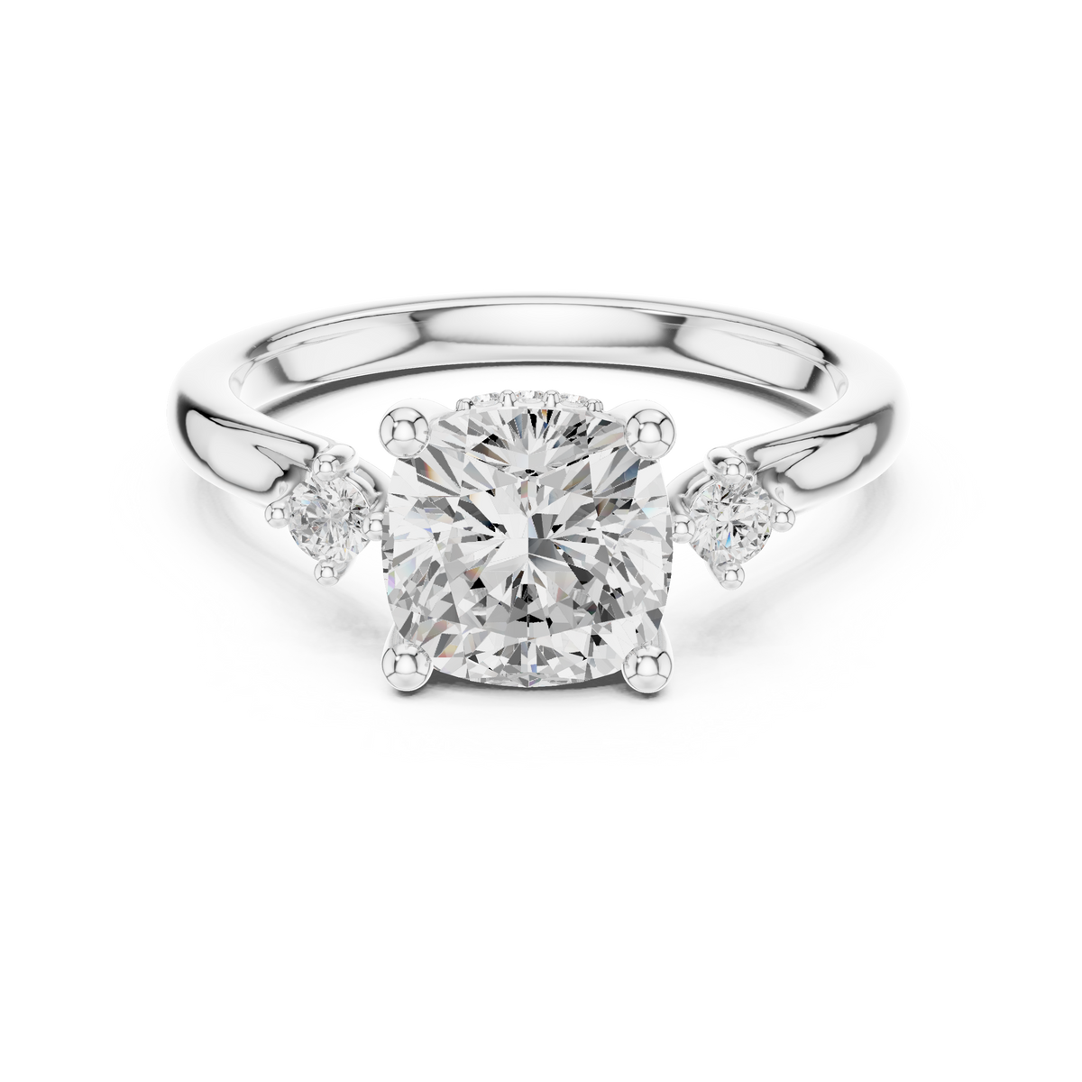 Cushion Cut Diamond Engagement Ring with Round Side Stones — Jewelix Atelier