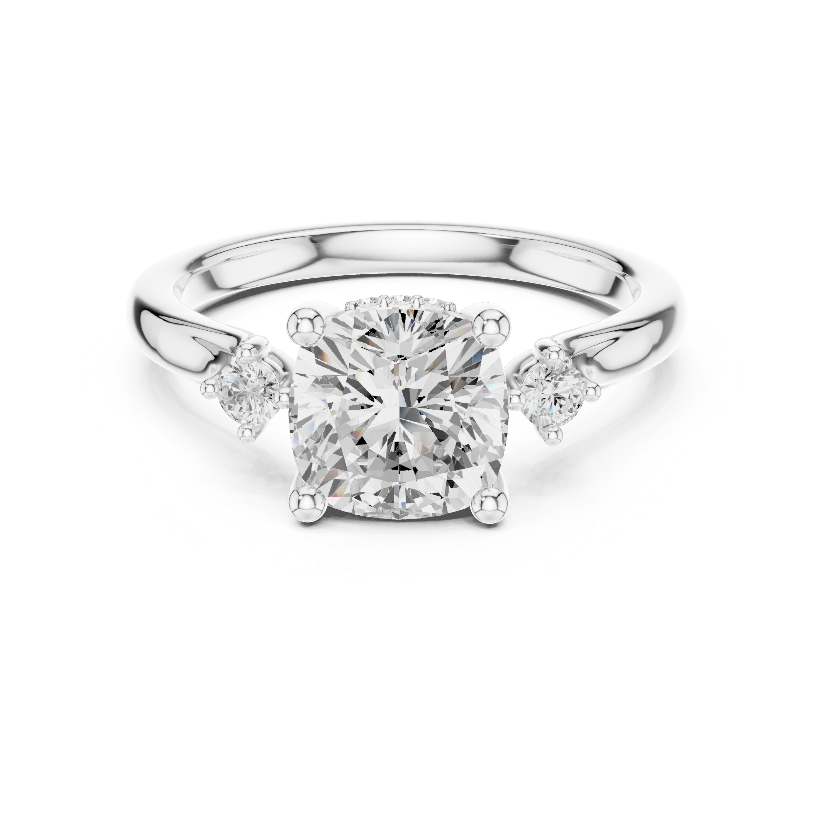 1.93 CT Cushion Cut Diamond Engagement Ring with Round Side Stones