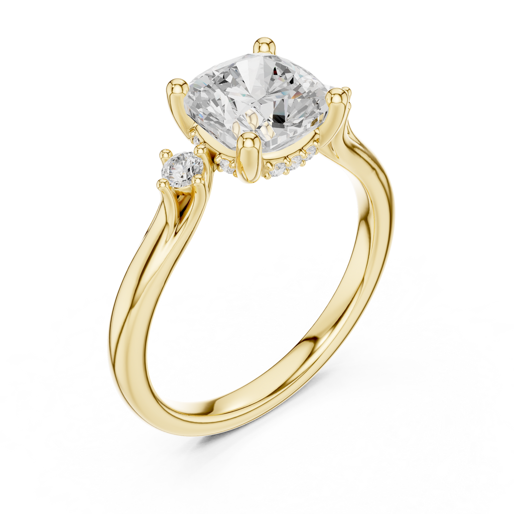 1.93 CT Cushion Cut Diamond Engagement Ring with Round Side Stones