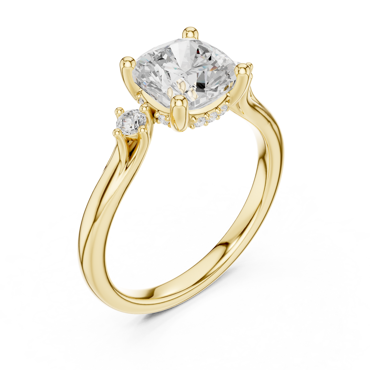 Cushion Cut Diamond Engagement Ring with Round Side Stones – view 11 of 12, lab grown diamond ring | Jewelix Atelier