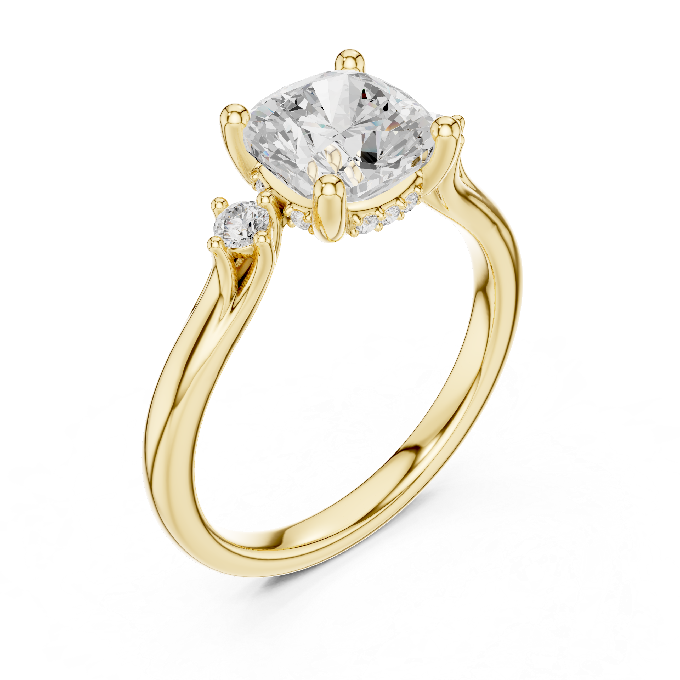 1.93 CT Cushion Cut Diamond Engagement Ring with Round Side Stones