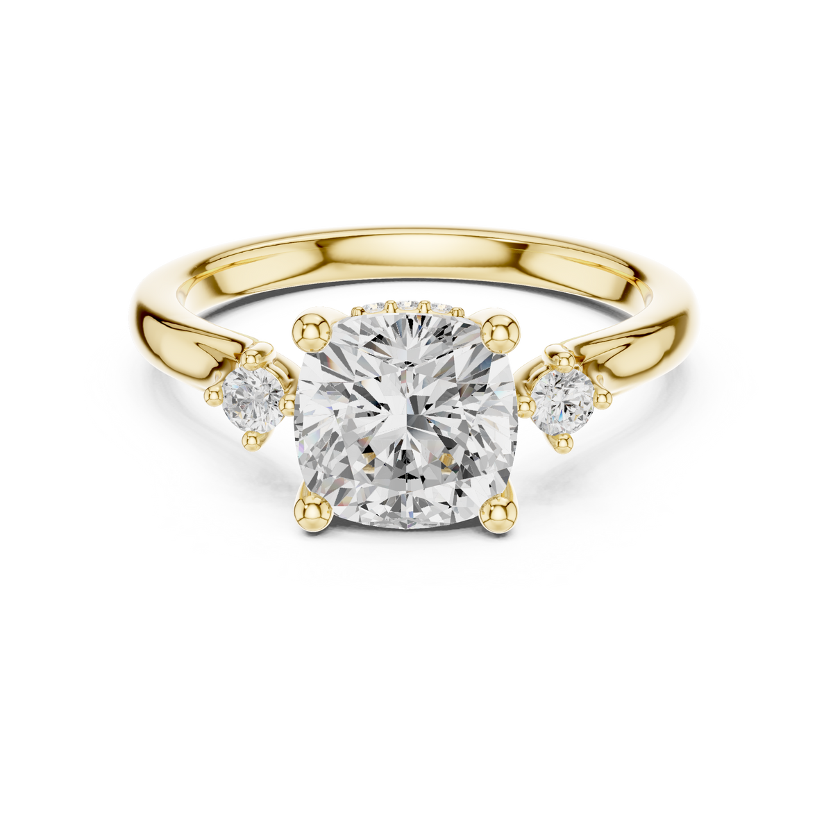 Cushion Cut Diamond Engagement Ring with Round Side Stones – view 9 of 12, lab grown diamond ring | Jewelix Atelier