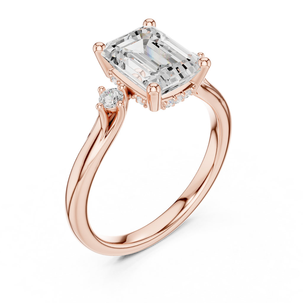 2.23 CT Emerald Cut Diamond Engagement Ring with Round Side Stones