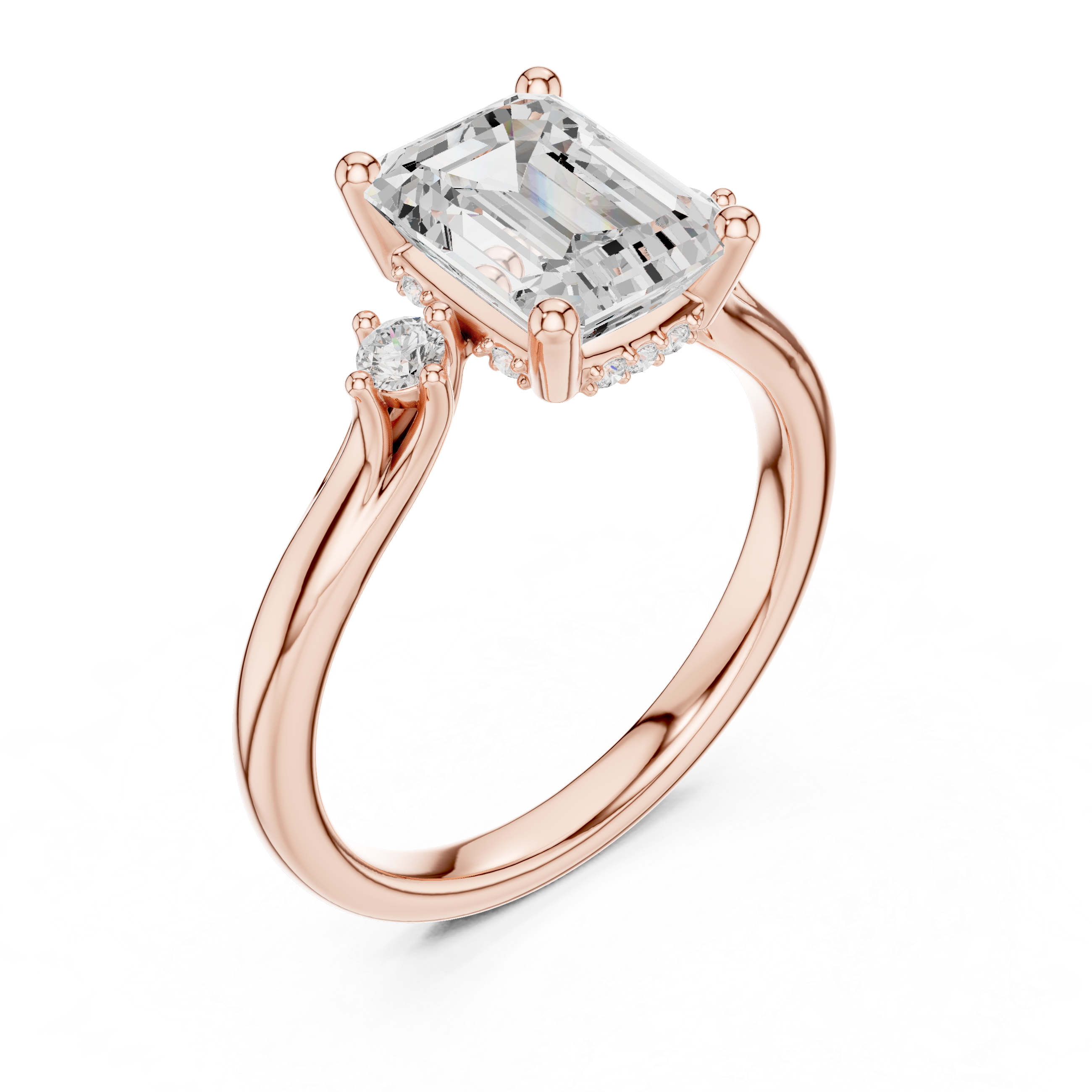 2.23 CT Emerald Cut Diamond Engagement Ring with Round Side Stones