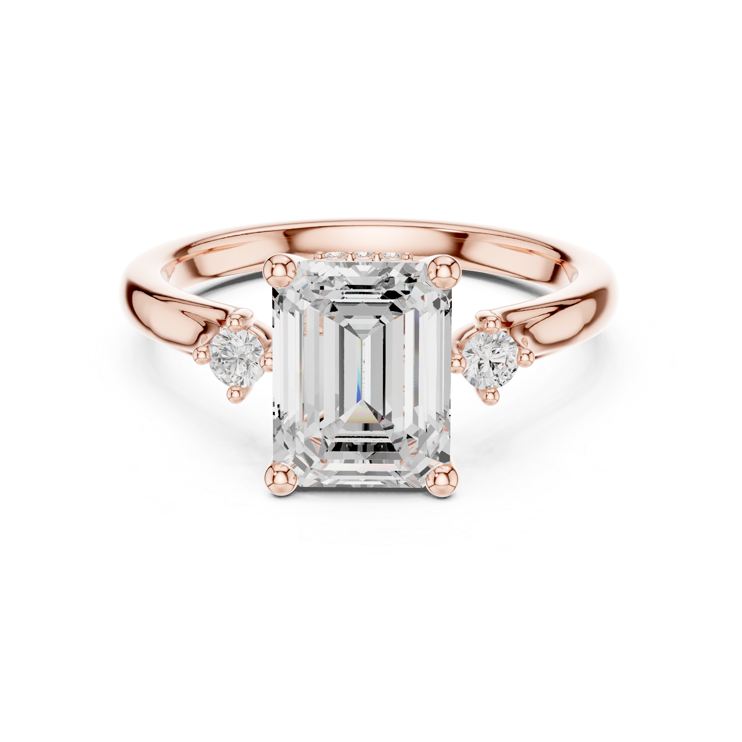 2.23 CT Emerald Cut Diamond Engagement Ring with Round Side Stones
