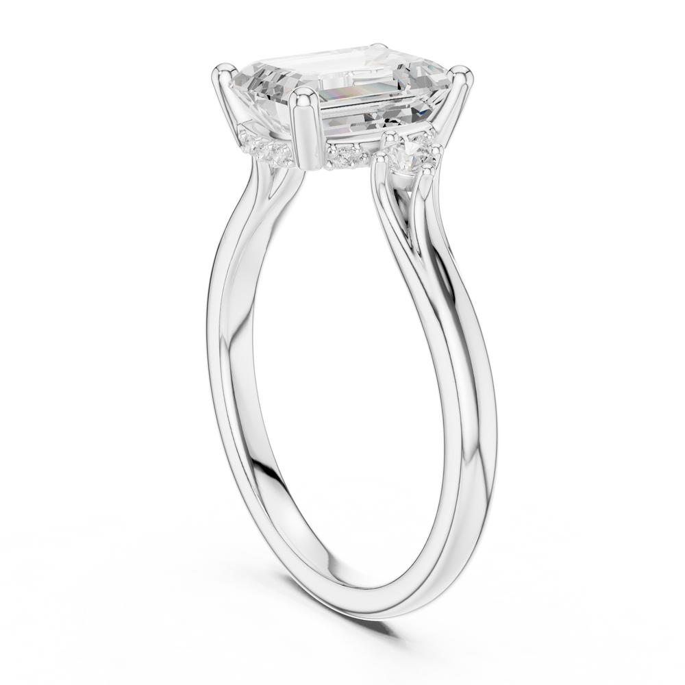 2.23 CT Emerald Cut Diamond Engagement Ring with Round Side Stones