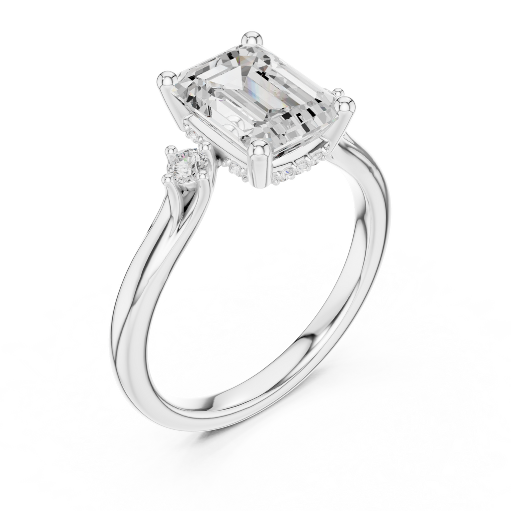 2.23 CT Emerald Cut Diamond Engagement Ring with Round Side Stones