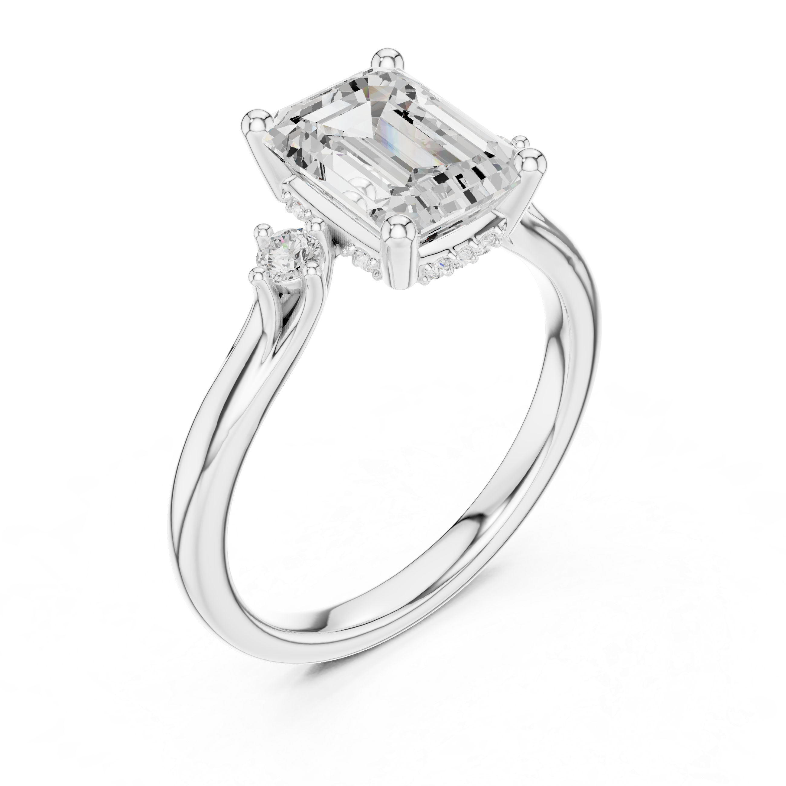 2.23 CT Emerald Cut Diamond Engagement Ring with Round Side Stones