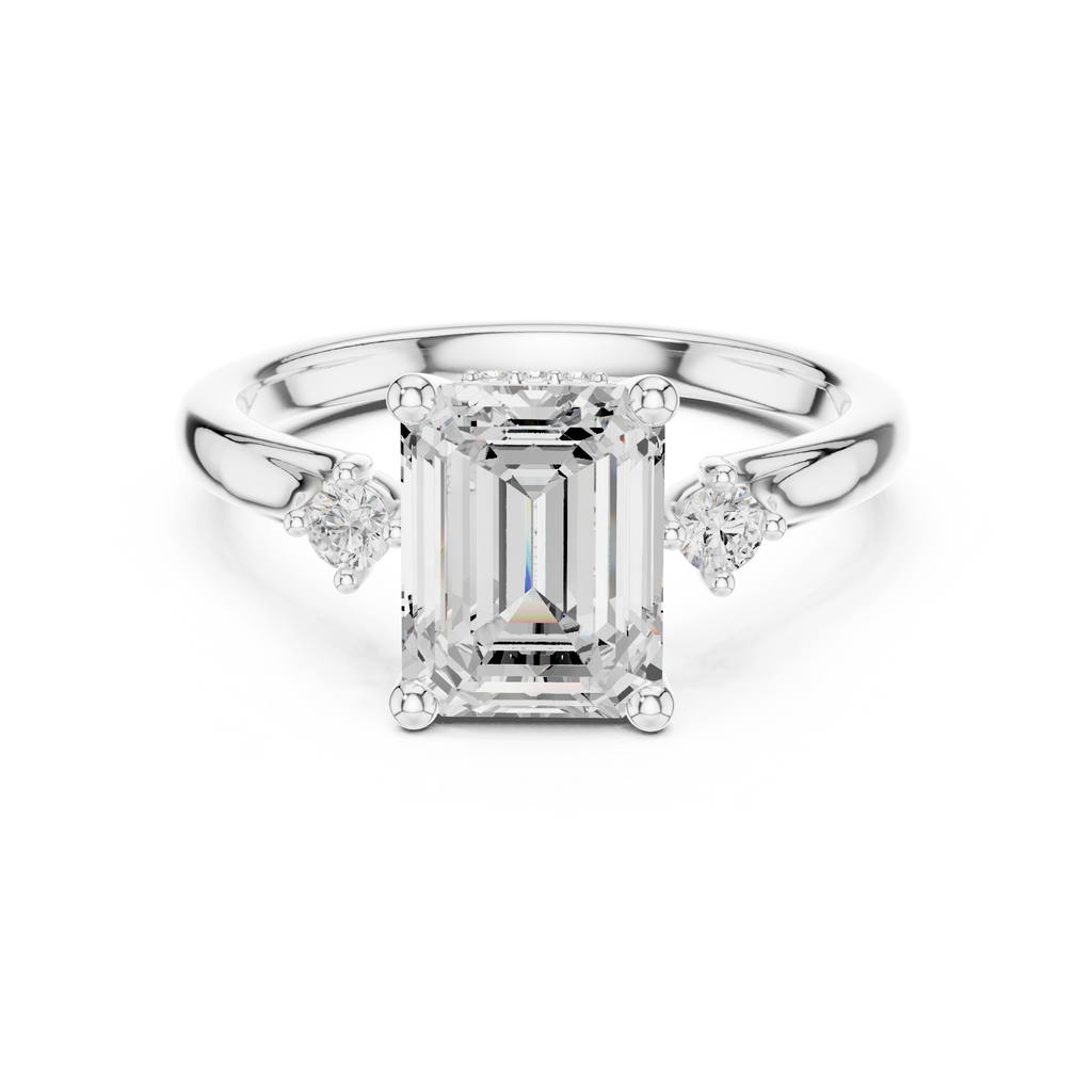 2.23 CT Emerald Cut Diamond Engagement Ring with Round Side Stones
