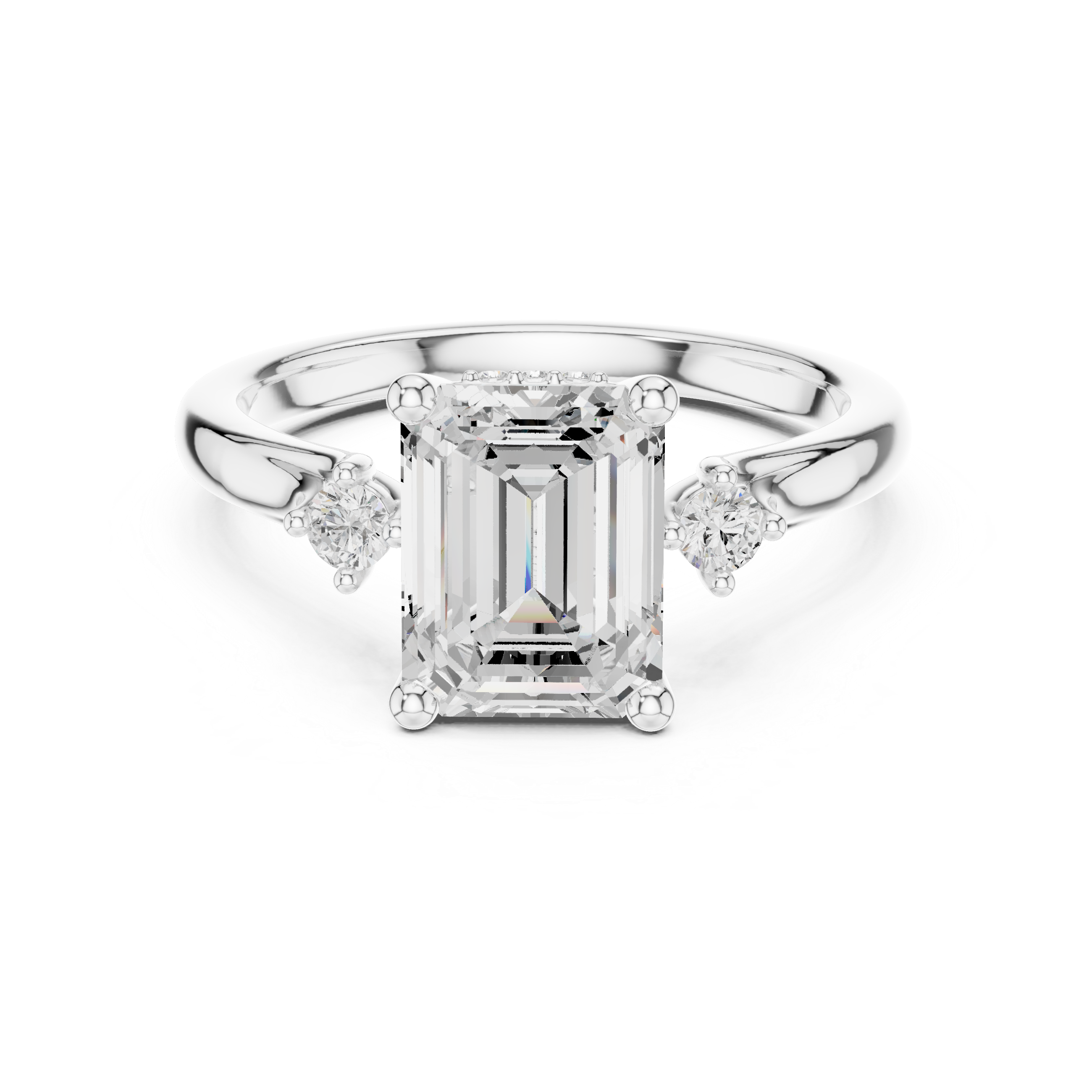 2.23 CT Emerald Cut Diamond Engagement Ring with Round Side Stones