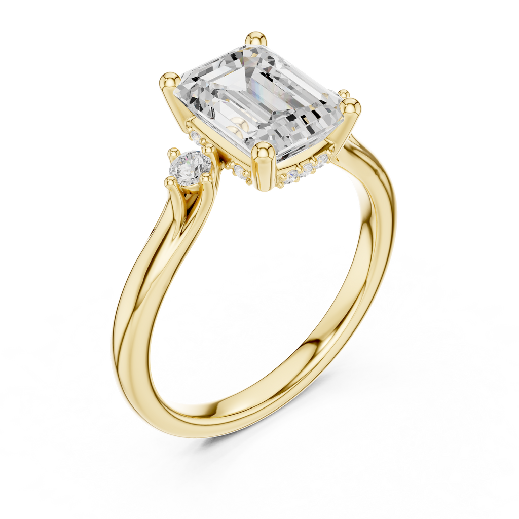 2.23 CT Emerald Cut Diamond Engagement Ring with Round Side Stones