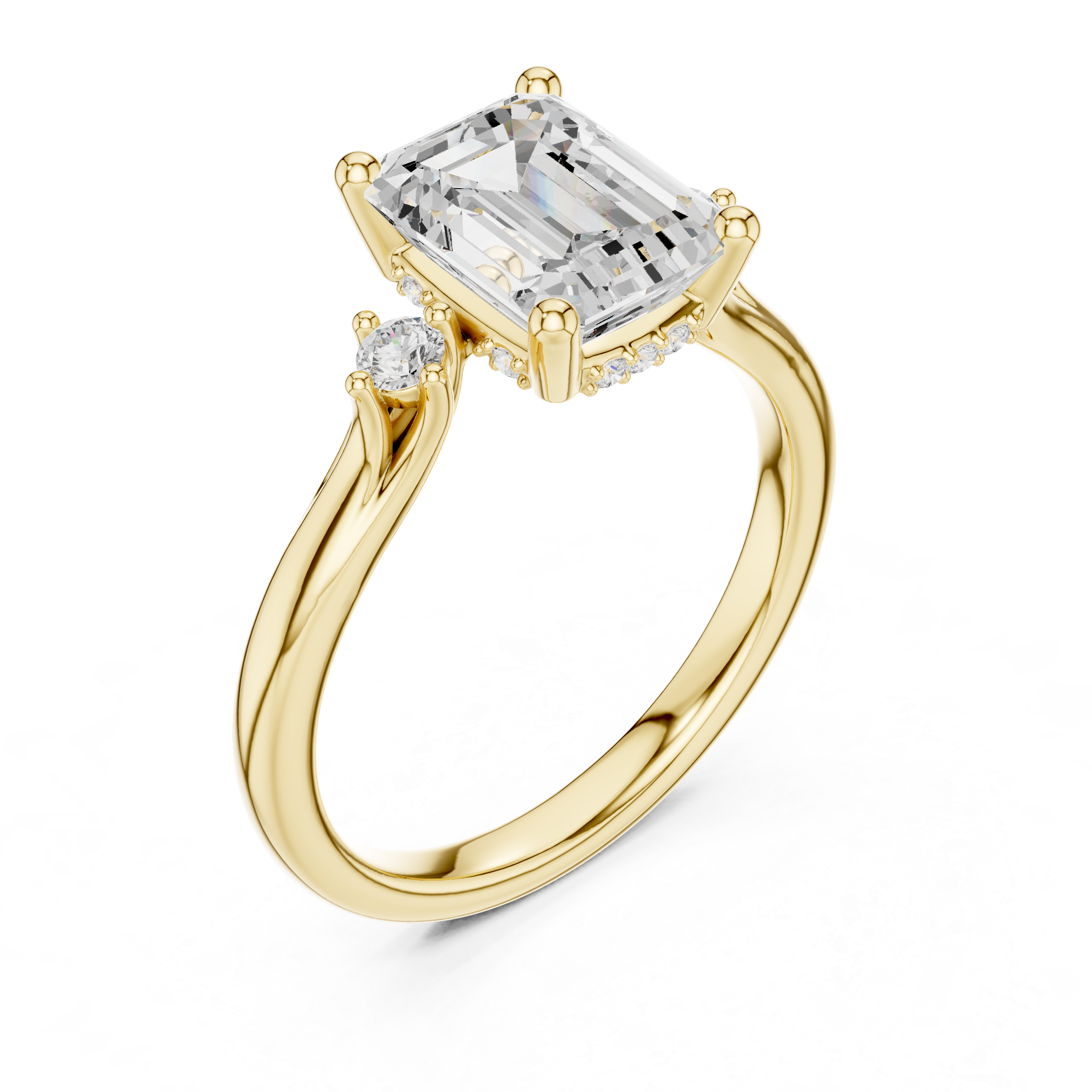 2.23 CT Emerald Cut Diamond Engagement Ring with Round Side Stones
