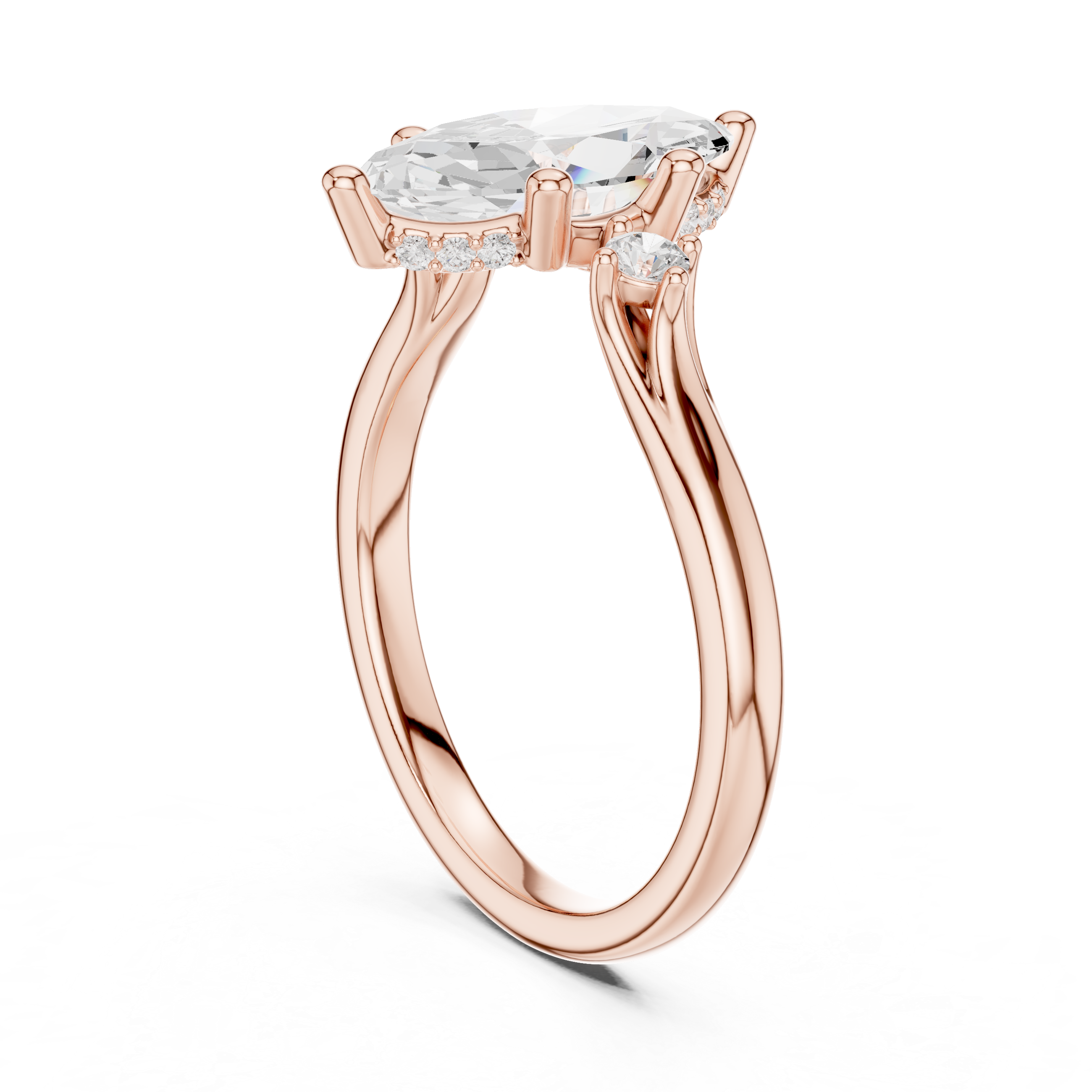 1.95 CT Marquise Cut Diamond Engagement Ring with Round Side Stones
