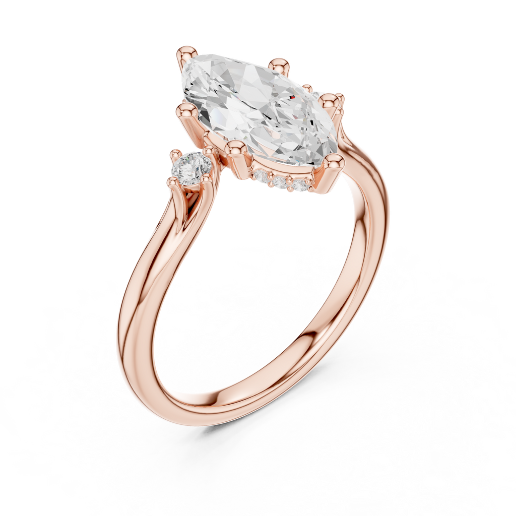 1.95 CT Marquise Cut Diamond Engagement Ring with Round Side Stones