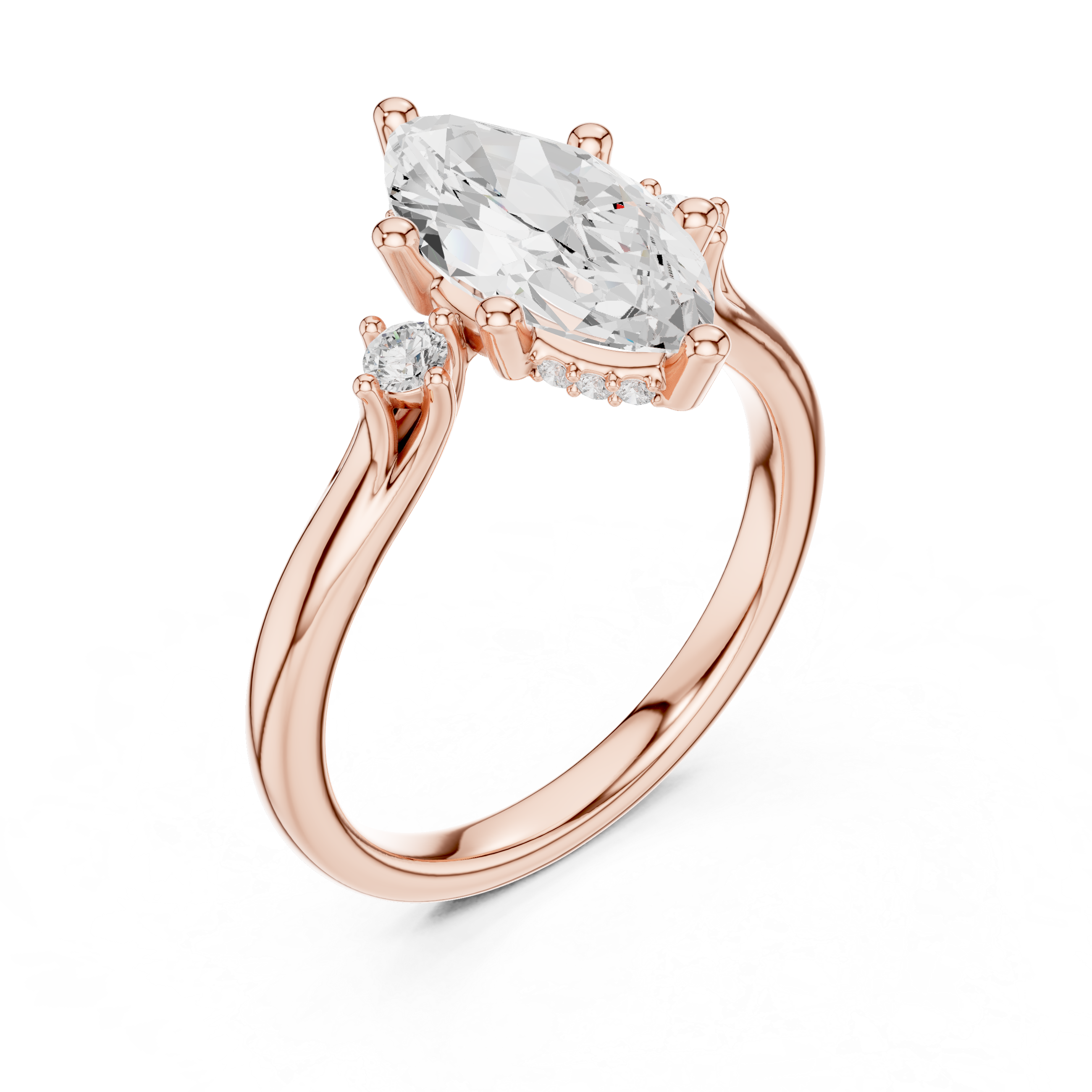 1.95 CT Marquise Cut Diamond Engagement Ring with Round Side Stones