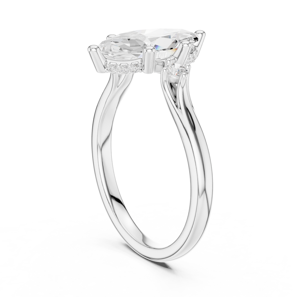 1.95 CT Marquise Cut Diamond Engagement Ring with Round Side Stones
