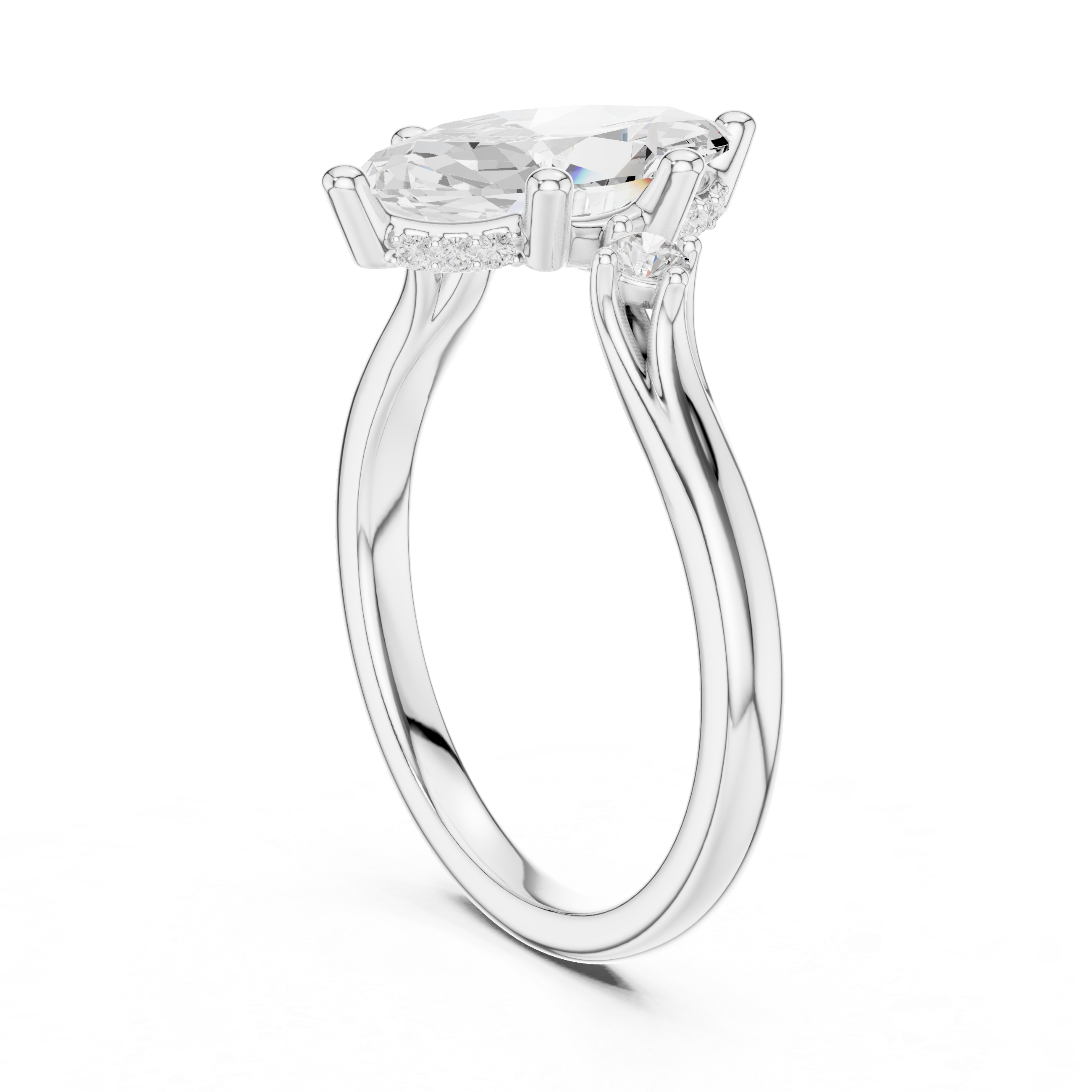1.95 CT Marquise Cut Diamond Engagement Ring with Round Side Stones
