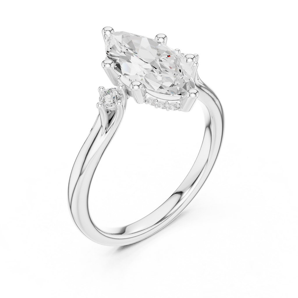 1.95 CT Marquise Cut Diamond Engagement Ring with Round Side Stones