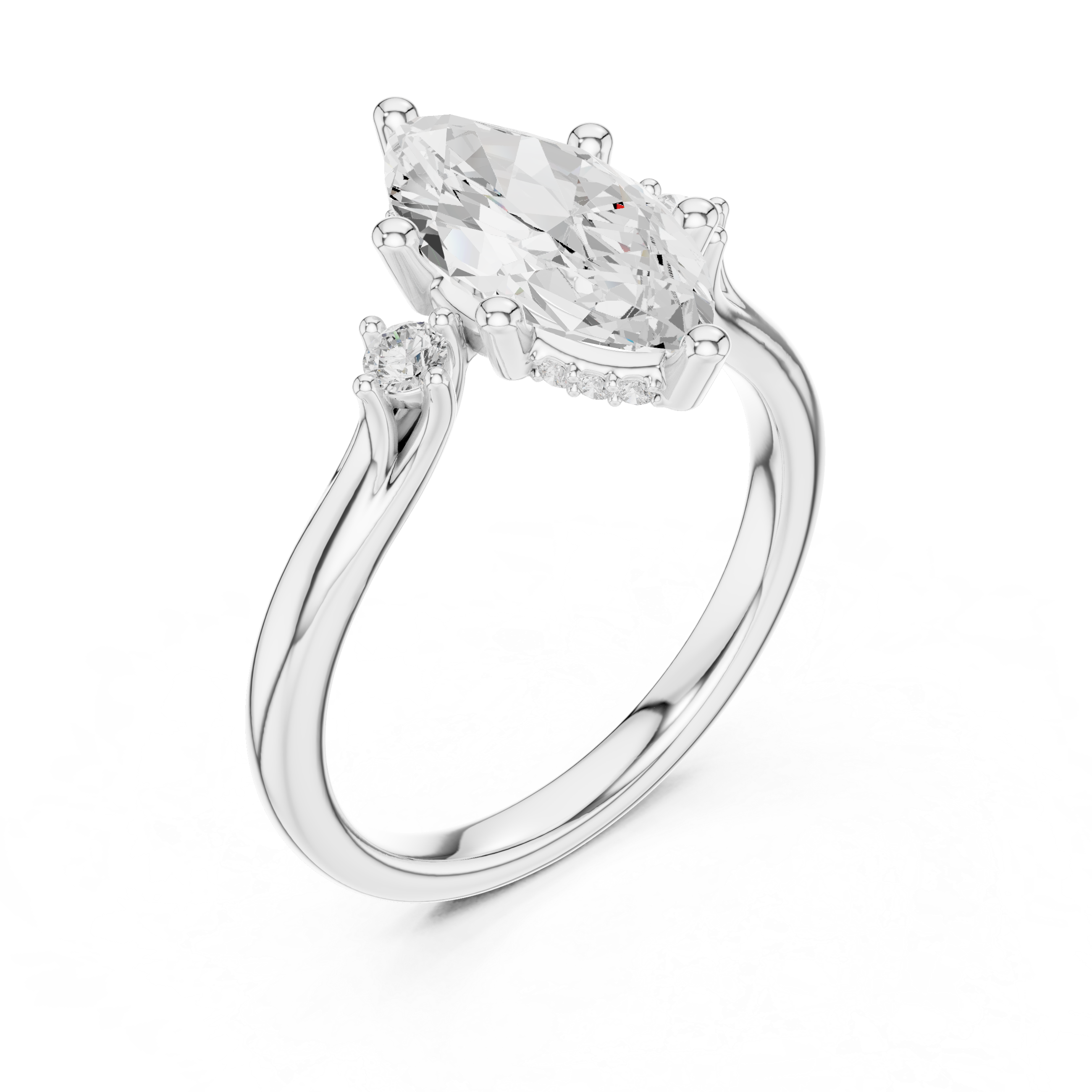 1.95 CT Marquise Cut Diamond Engagement Ring with Round Side Stones